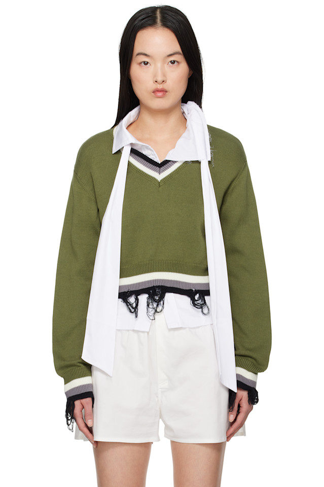 Обрезанный свитер с v-образным вырезом Ottolinger, цвет green-white
Обрезанный свитер с v-образным вырезом Ottolinger, цвет green-white