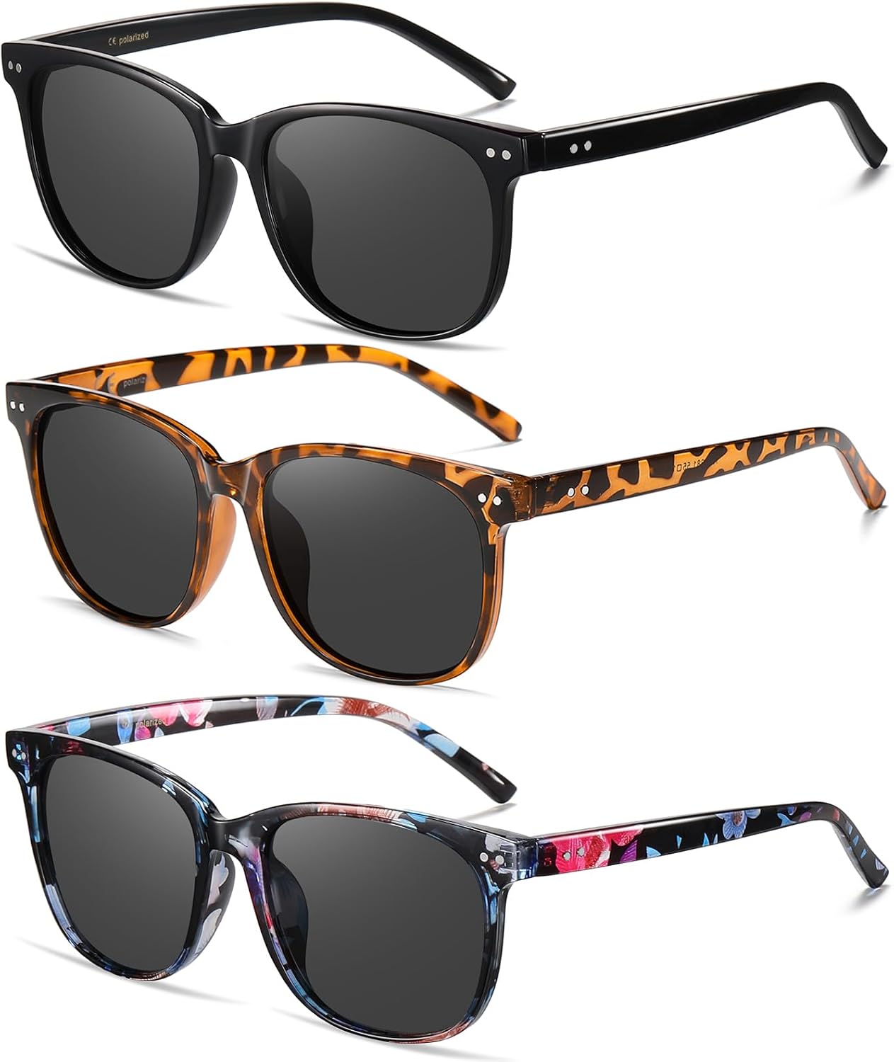 Комплект из 3 поляризованных солнцезащитных очков Wzerry для женщин - модные очки в крупной оправе, легкие, с линзами, защищающими от УФ-излучения UV400, Black/Grey + Brown Tortoise/Grey + Flower-grey
Комплект из 3 поляризованных солнцезащитных очков Wzerry для женщин - модные очки в крупной оправе, легкие, с линзами, защищающими от УФ-излучения UV400, Black/Grey + Brown Tortoise/Grey + Flower-grey