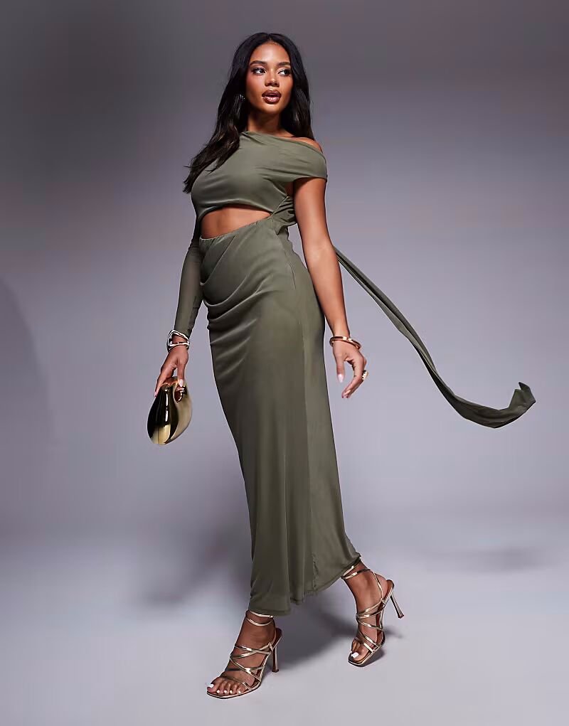 Платье мидакси ASOS DESIGN цвета хаки с одним рукавом, открытой спиной, поясом и вставками из сетки
Платье мидакси ASOS DESIGN цвета хаки с одним рукавом, открытой спиной, поясом и вставками из сетки