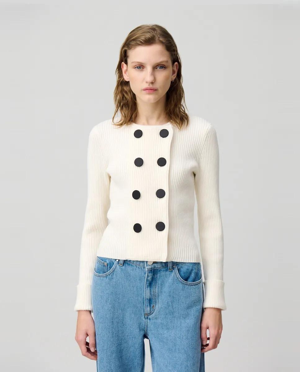 Женский двубортный кардиган в рубчик Claudie Pierlot, белый
Женский двубортный кардиган в рубчик Claudie Pierlot, белый