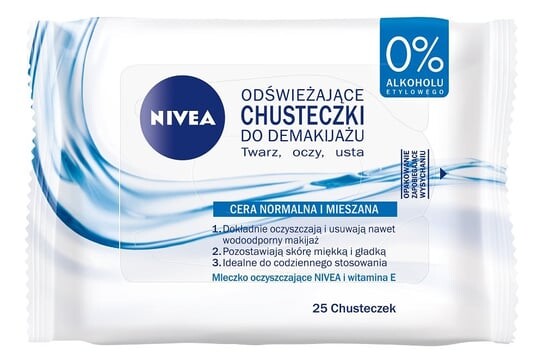 Салфетки освежающие для нормальной и комбинированной кожи 25 шт. Nivea
Салфетки освежающие для нормальной и комбинированной кожи 25 шт. Nivea
