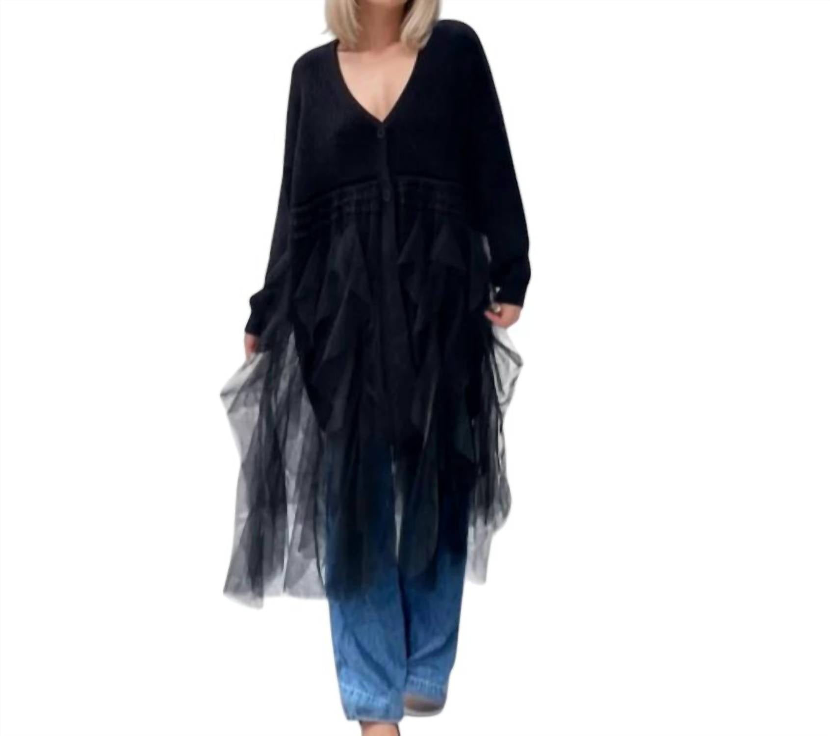 Платье-свитер с отделкой из тюля черного цвета Madonna & Co.
Платье-свитер с отделкой из тюля черного цвета Madonna & Co.