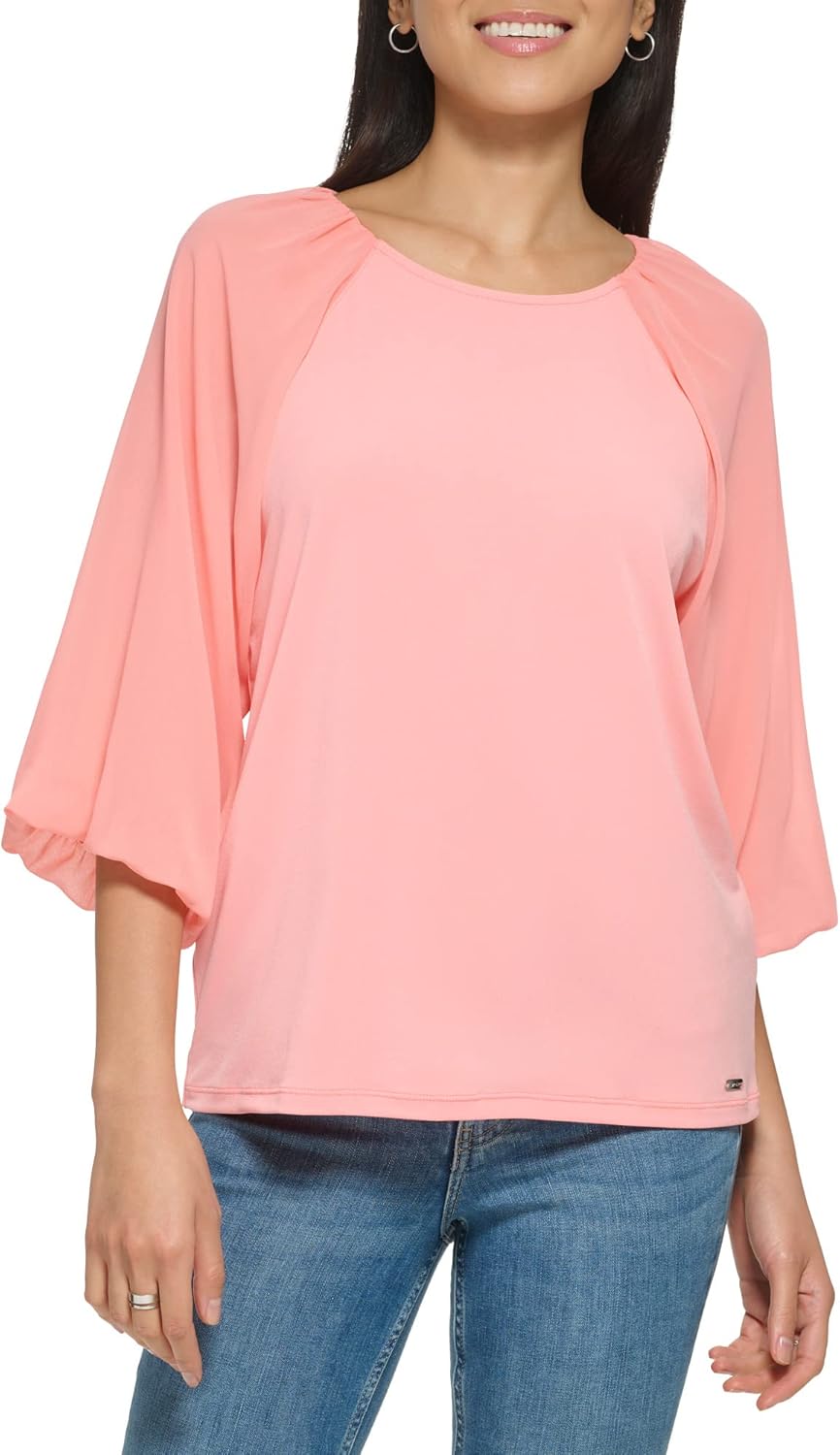 Женская блузка Calvin Klein свободного кроя из матового джерси с рукавами-фонариками и комбинированным кроем, Peach
Женская блузка Calvin Klein свободного кроя из матового джерси с рукавами-фонариками и комбинированным кроем, Peach