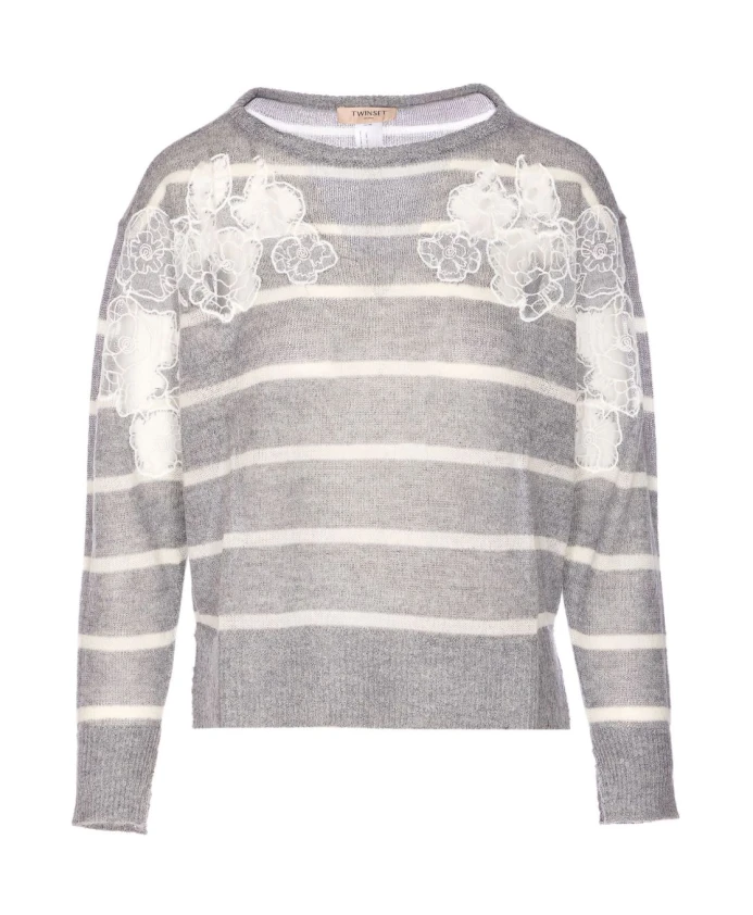 Полосатые свитера с цветочной вышивкой Twinset, серый
Полосатые свитера с цветочной вышивкой Twinset, серый