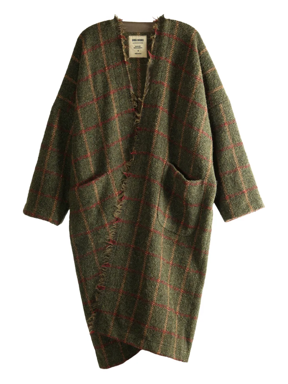 Однобортное пальто в клетку с бахромой Uma Wang, зеленый
Однобортное пальто в клетку с бахромой Uma Wang, зеленый