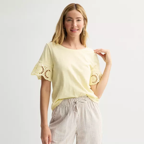 Женская футболка с короткими рукавами и люверсами Sonoma Goods For Life, цвет lemon mist 
Женская футболка с короткими рукавами и люверсами Sonoma Goods For Life, цвет lemon mist