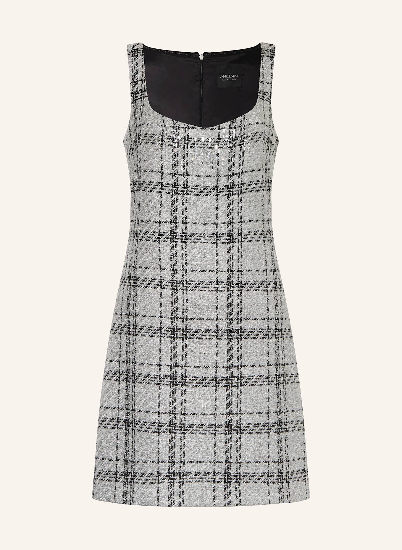 Платье из твида с блестящей пряжей и драгоценными камнями Marc Cain, серый
Платье из твида с блестящей пряжей и драгоценными камнями Marc Cain, серый
