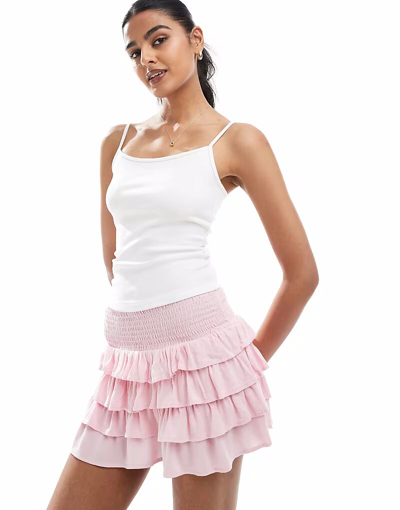 Многоярусная мини-юбка Bershka розового цвета
Многоярусная мини-юбка Bershka розового цвета