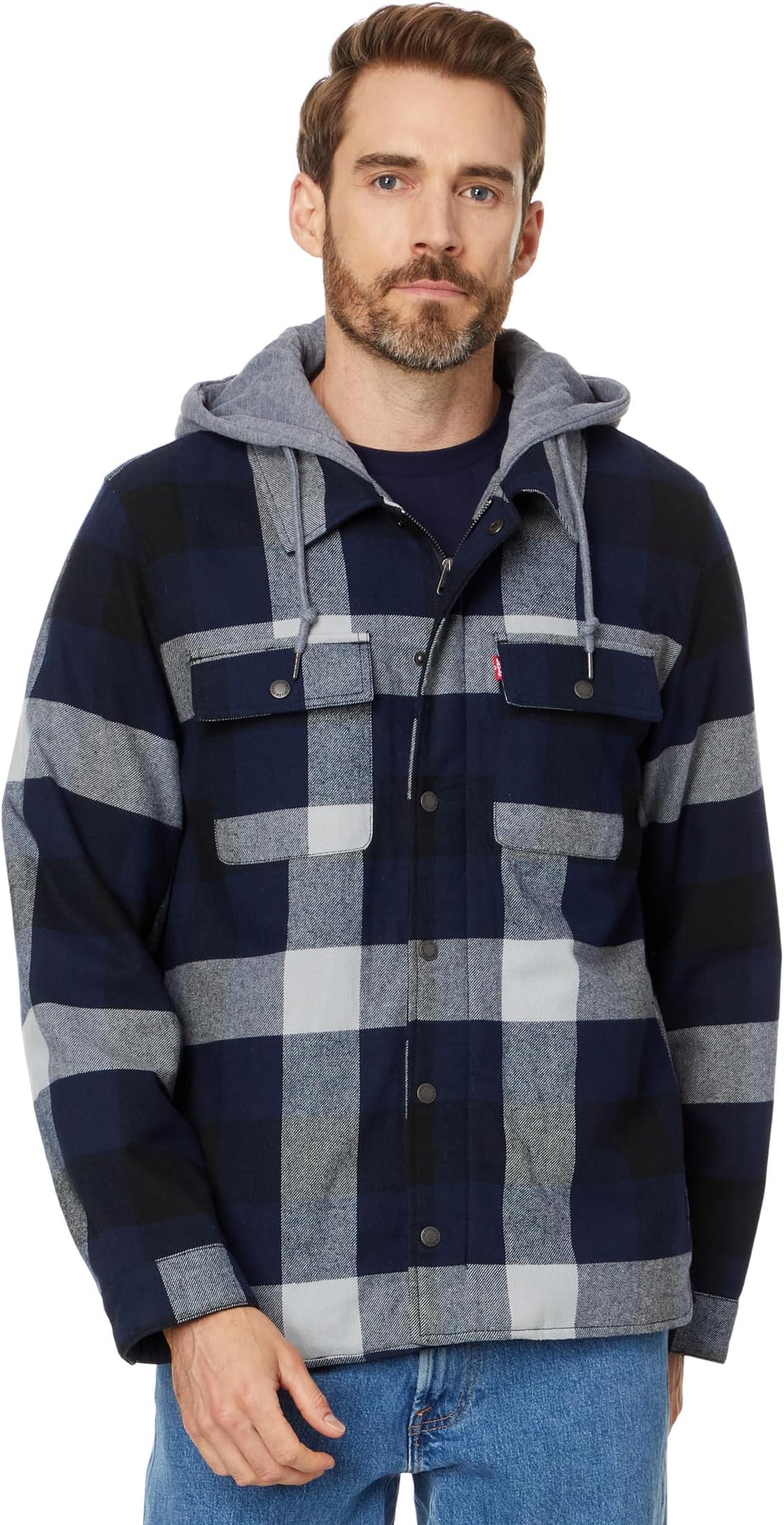 Куртка Levi's Washed Cotton Shirt Jacket with A Jersey Hood and Sherpa Lining, цвет Navy Buffalo Check
Куртка Levi's Washed Cotton Shirt Jacket with A Jersey Hood and Sherpa Lining, цвет Navy Buffalo Check