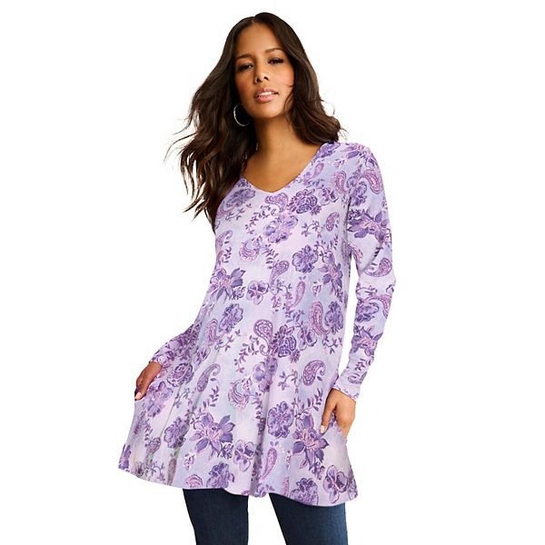Женская футболка-туника plus size с V-образным вырезом Roaman'S, Lavender Soft Paisley, Розовый, Женская футболка-туника plus size с V-образным вырезом Roaman'S, Lavender Soft Paisley
Женская футболка-туника plus size с V-образным вырезом Roaman'S, Lavender Soft Paisley, Розовый, Женская футболка-туника plus size с V-образным вырезом Roaman'S, Lavender Soft Paisley