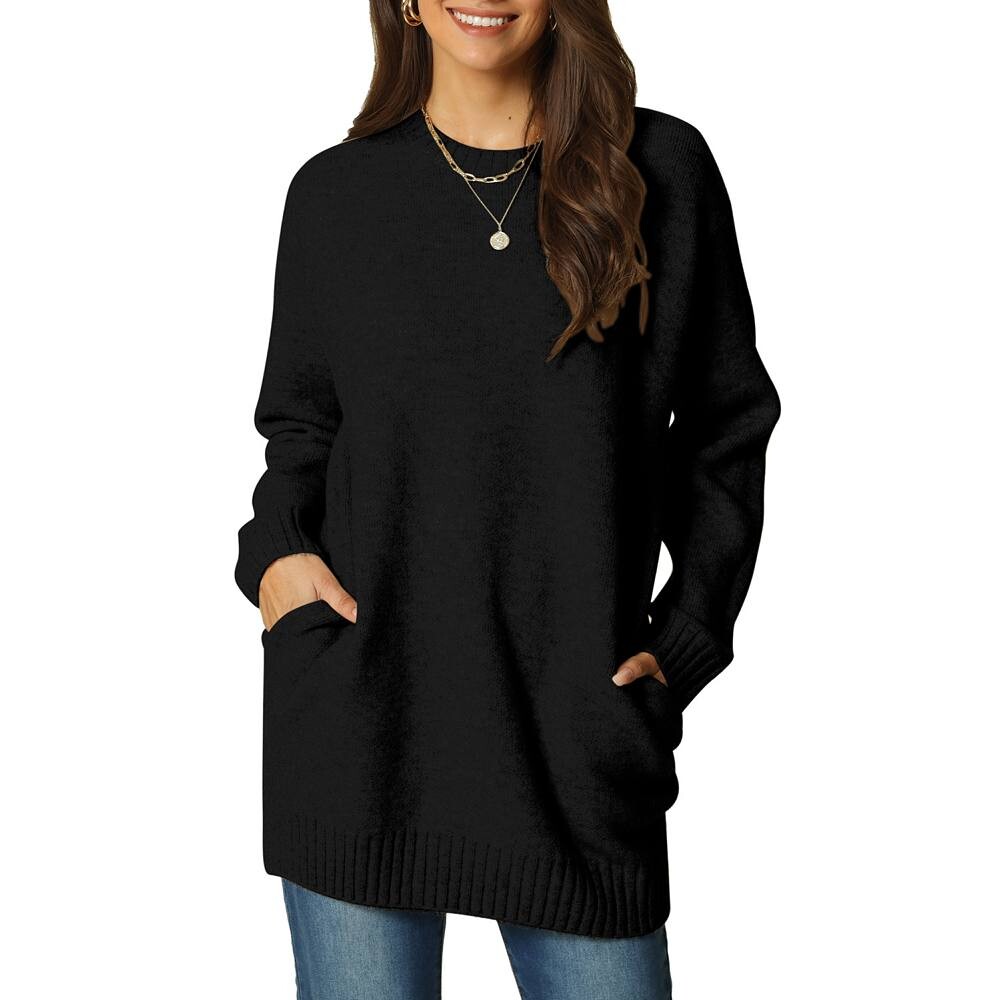 Женский повседневный свитер с круглым вырезом и длинными рукавами с карманами Seta T, черный
Женский повседневный свитер с круглым вырезом и длинными рукавами с карманами Seta T, черный