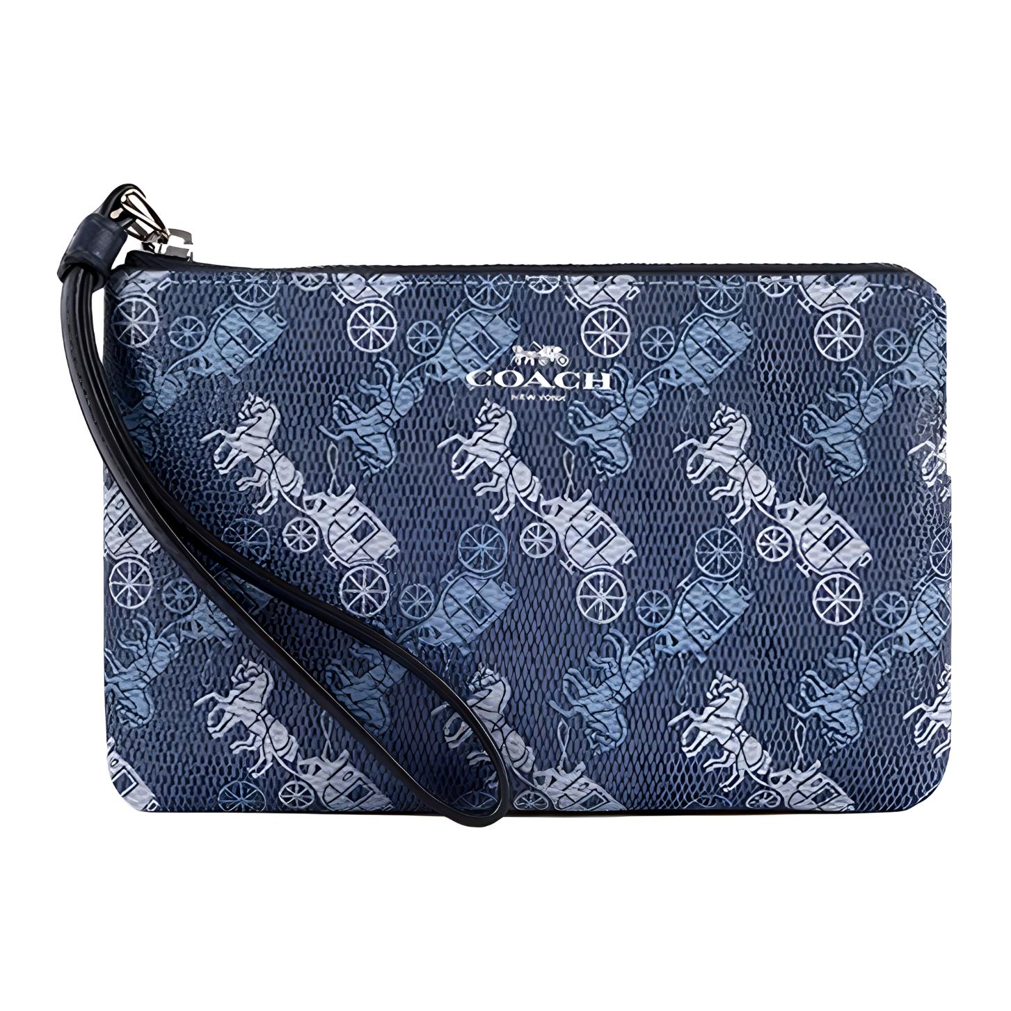 COACH Кожаный кошелек-клатч с угловой молнией женский синий 
COACH Кожаный кошелек-клатч с угловой молнией женский синий