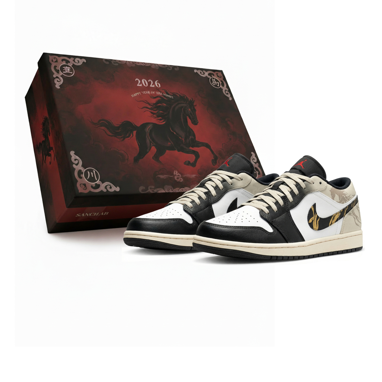 Jordan Air 1 Low CNY Horse Year, Three Times Laboratory, Plain Horse With Gold Inlay, Box Abrasion Resistant
Jordan Air 1 Low CNY Horse Year, Three Times Laboratory, Plain Horse With Gold Inlay, Box Abrasion Resistant