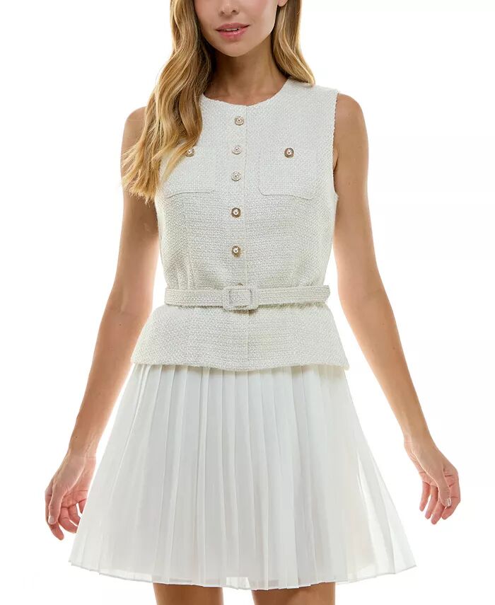 Платье для юниоров с круглым вырезом и поясом из смешанной ткани City Studios, слоновая кость/кремовый
Платье для юниоров с круглым вырезом и поясом из смешанной ткани City Studios, слоновая кость/кремовый