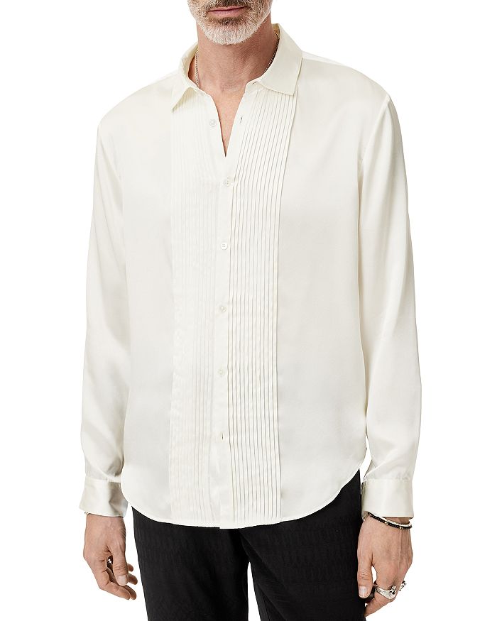 Шелковая плиссированная рубашка спереди John Varvatos, белый
Шелковая плиссированная рубашка спереди John Varvatos, белый