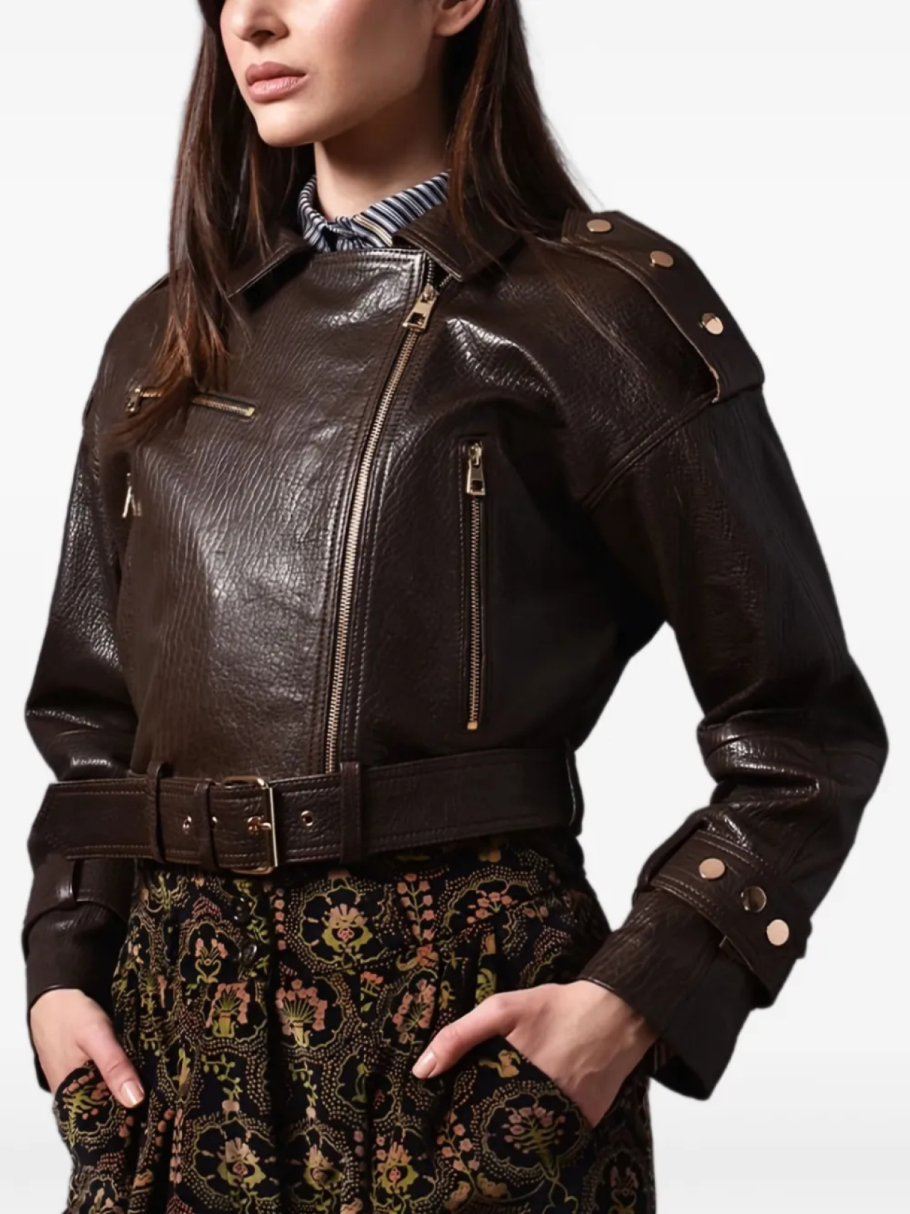 Poche Paris укороченная байкерская куртка, коричневый
Poche Paris укороченная байкерская куртка, коричневый