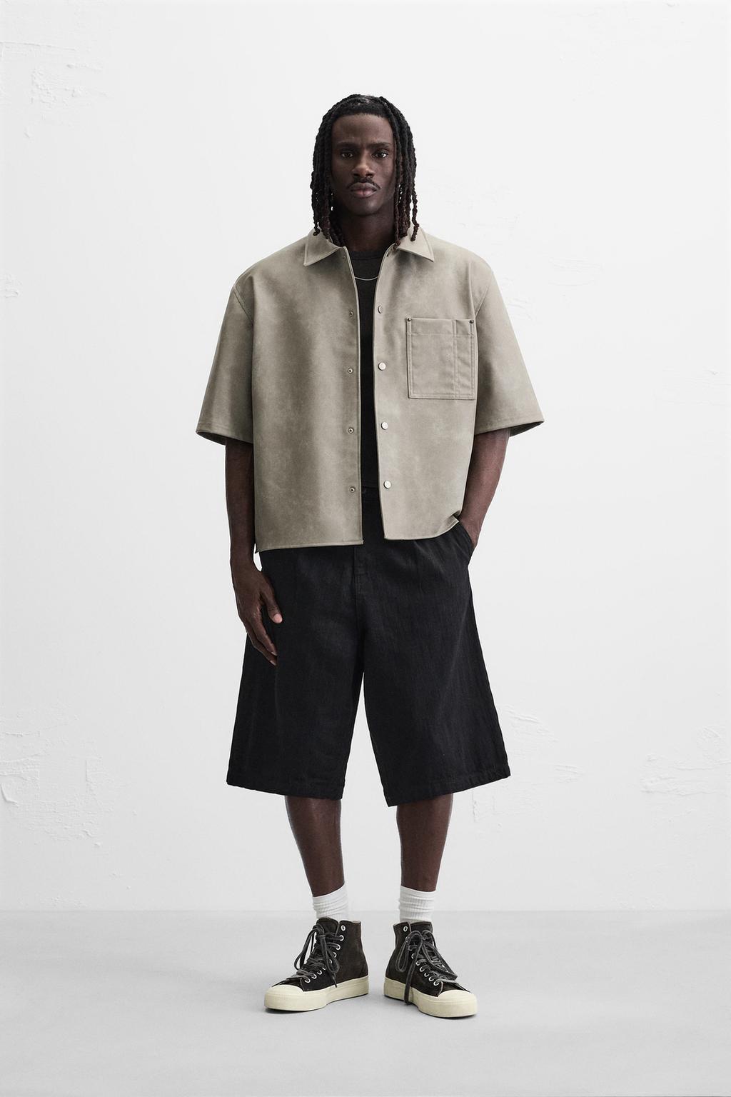 Верхняя рубашка с эффектом кожи ZARA, цвет Grey/Natural
Верхняя рубашка с эффектом кожи ZARA, цвет Grey/Natural