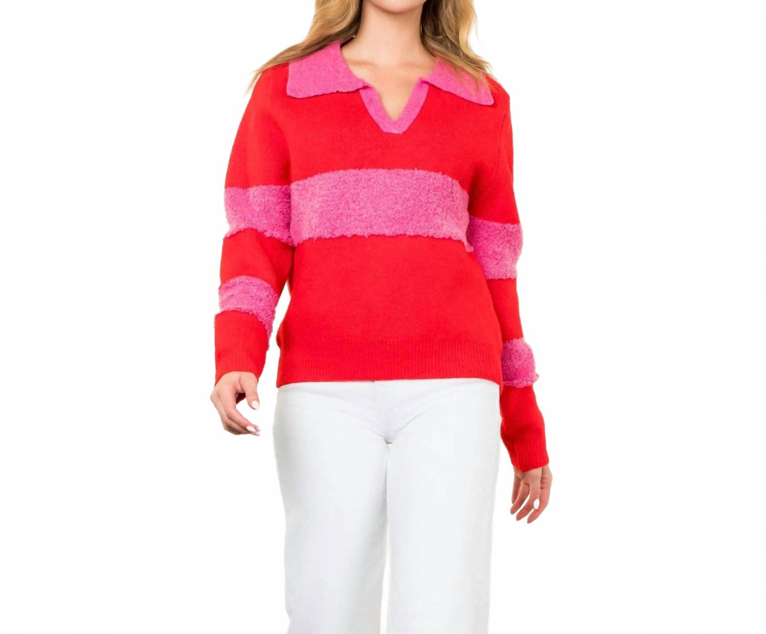 Вязаный свитер с контрастными вставками и воротником THML, красный
Вязаный свитер с контрастными вставками и воротником THML, красный