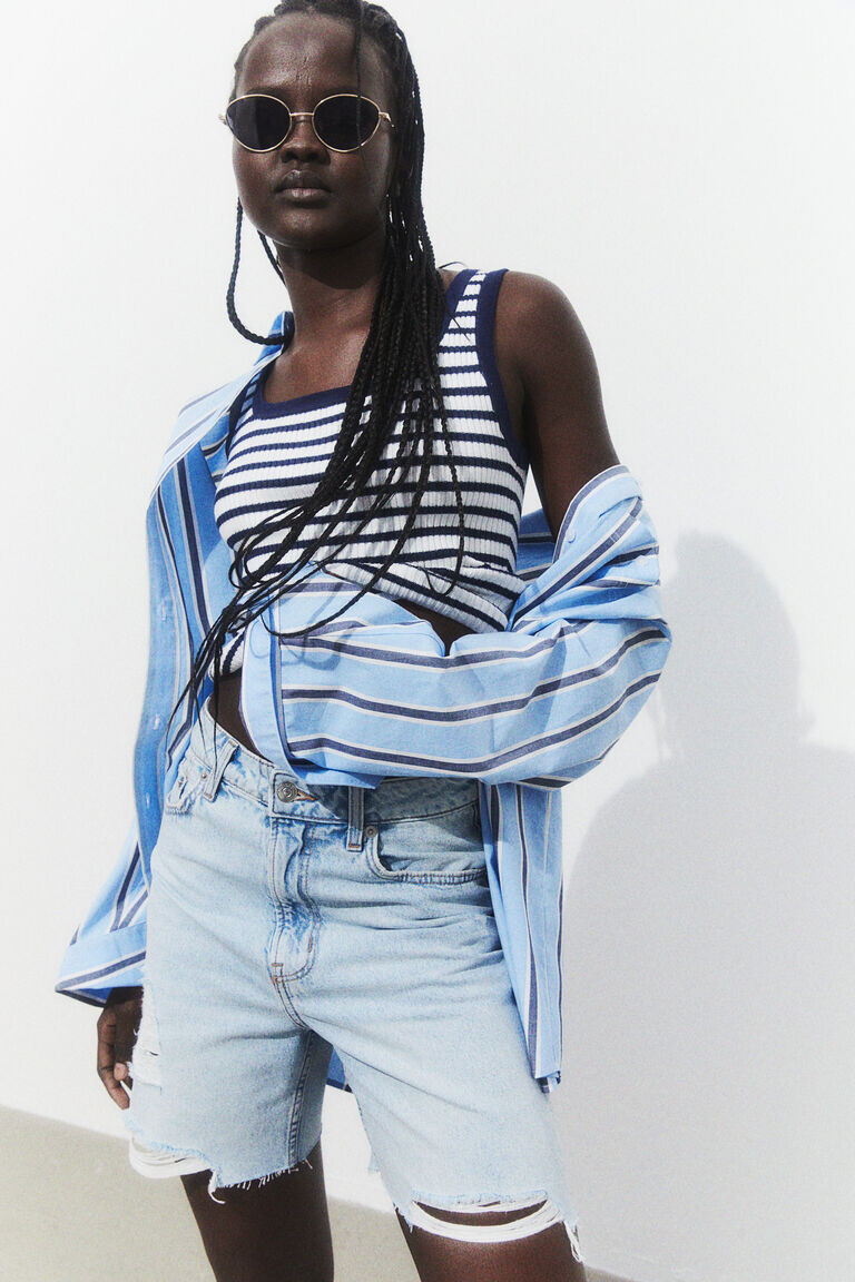 Шорты-бермуды с высокой талией H&M, синий
Шорты-бермуды с высокой талией H&M, синий