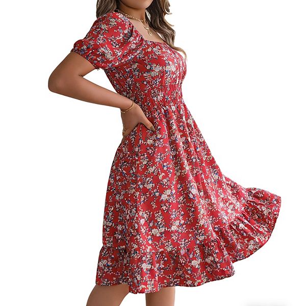 Женское летнее платье миди с цветочным принтом, квадратным вырезом и пышными рукавами Clearflower, Red Floral
Женское летнее платье миди с цветочным принтом, квадратным вырезом и пышными рукавами Clearflower, Red Floral