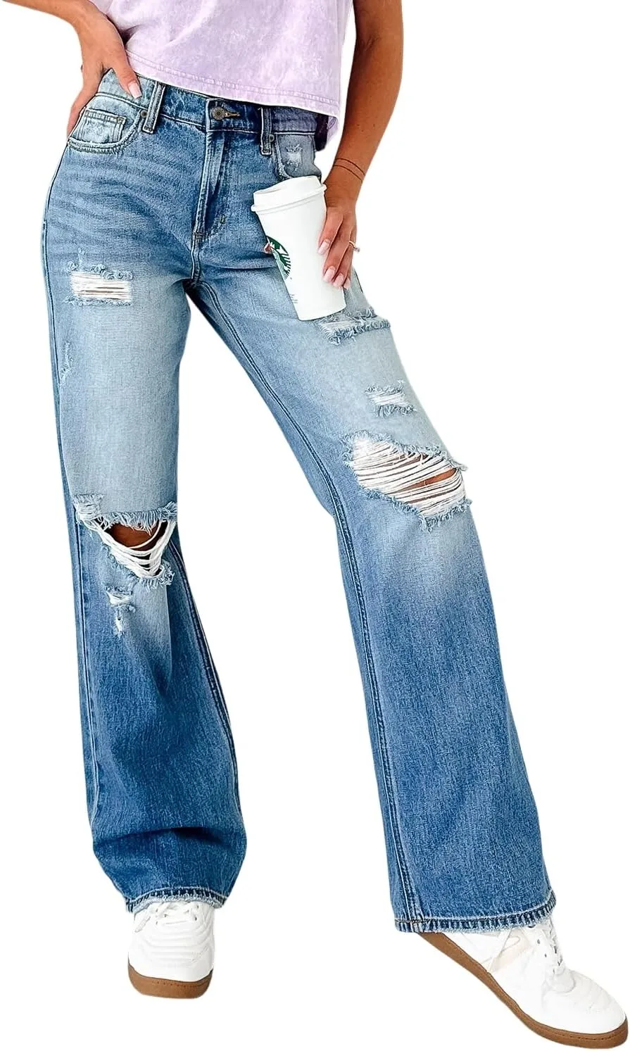 EARKOHA Women's Jeans Myosotis Mid Rise Distressed Sneak Peek Straight Leg
EARKOHA Women's Jeans Myosotis Mid Rise Distressed Sneak Peek Straight Leg