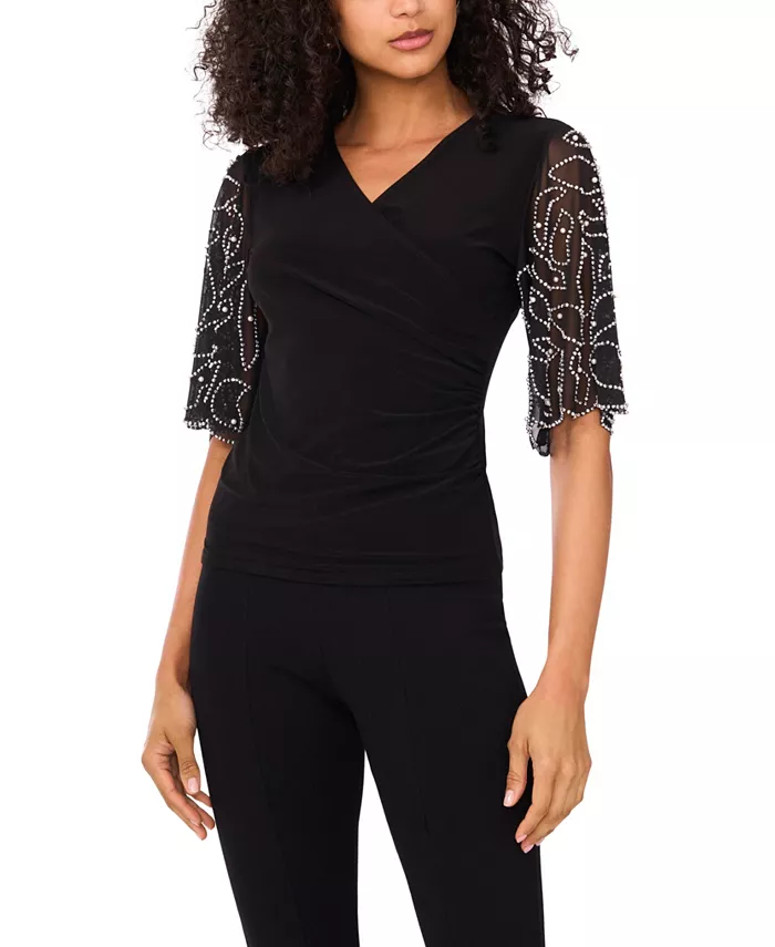 Женский топ с V-образным вырезом и короткими рукавами Msk, черный
Женский топ с V-образным вырезом и короткими рукавами Msk, черный