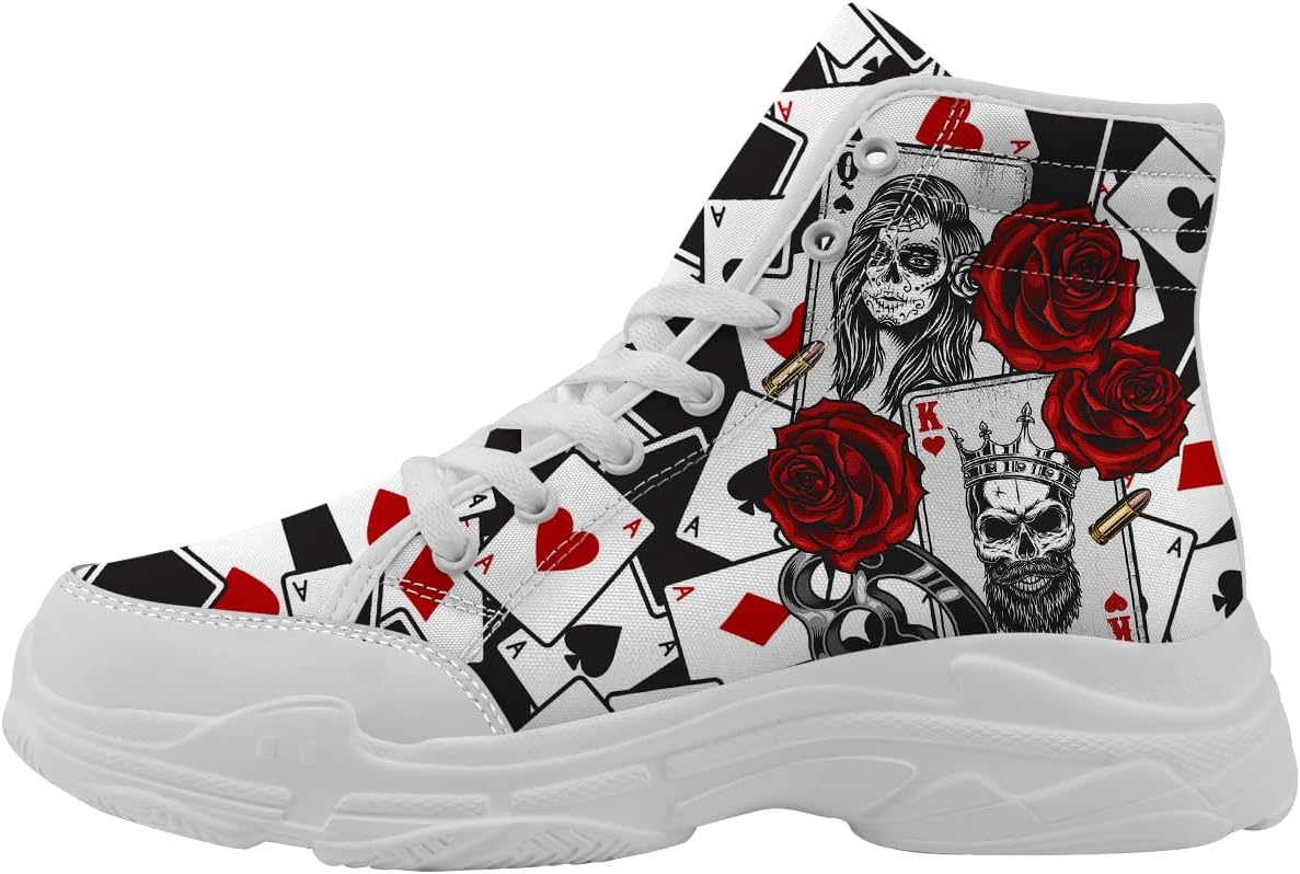 Кеды с высоким верхом с игральными картами для женщин и мужчин, парусиновые платформенные туфли на шнуровке, подарки для него и нее Generic, белый/красный
Кеды с высоким верхом с игральными картами для женщин и мужчин, парусиновые платформенные туфли на шнуровке, подарки для него и нее Generic, белый/красный