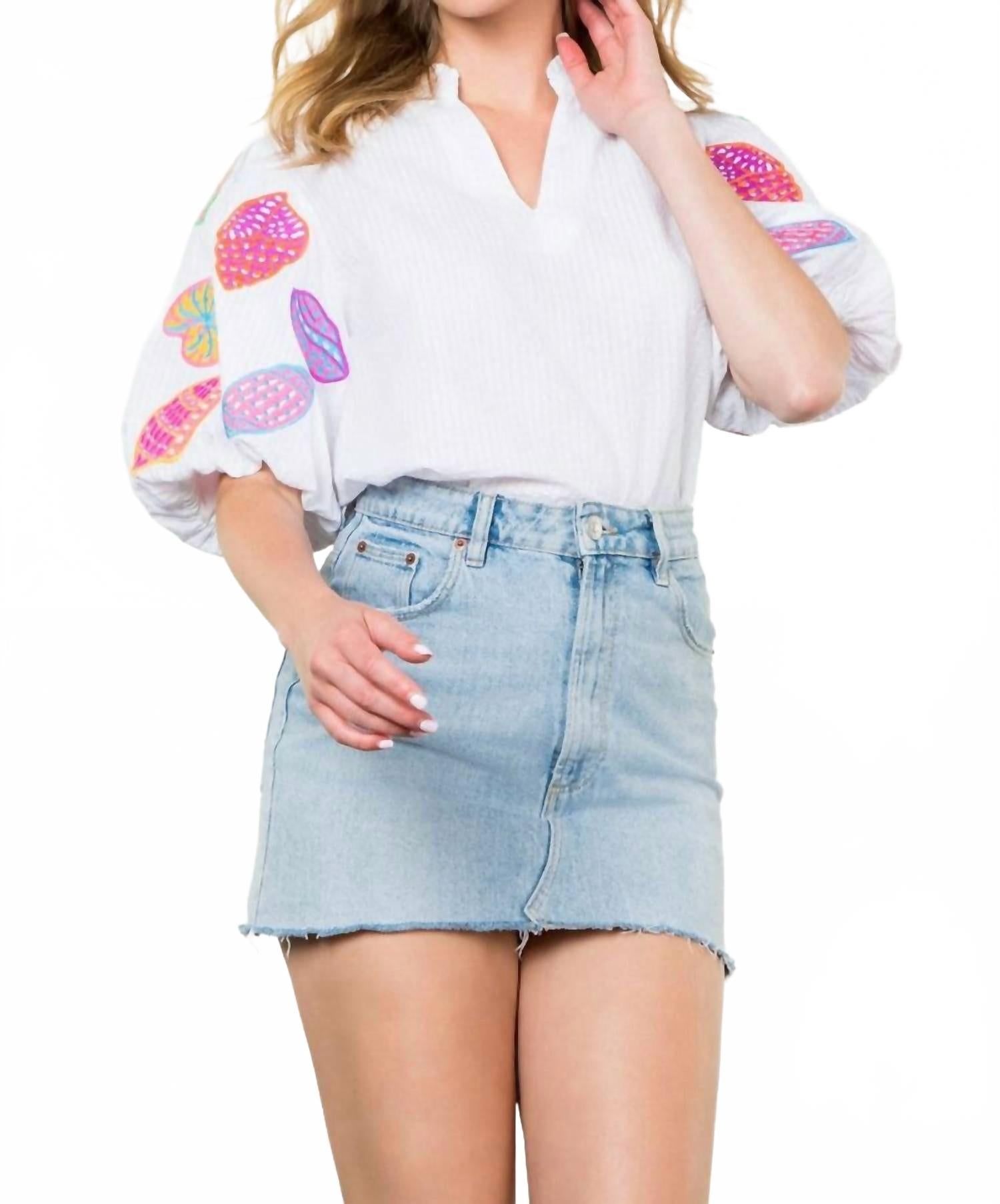 Блузка с пышными рукавами-ракушками в белом цвете THML
Блузка с пышными рукавами-ракушками в белом цвете THML