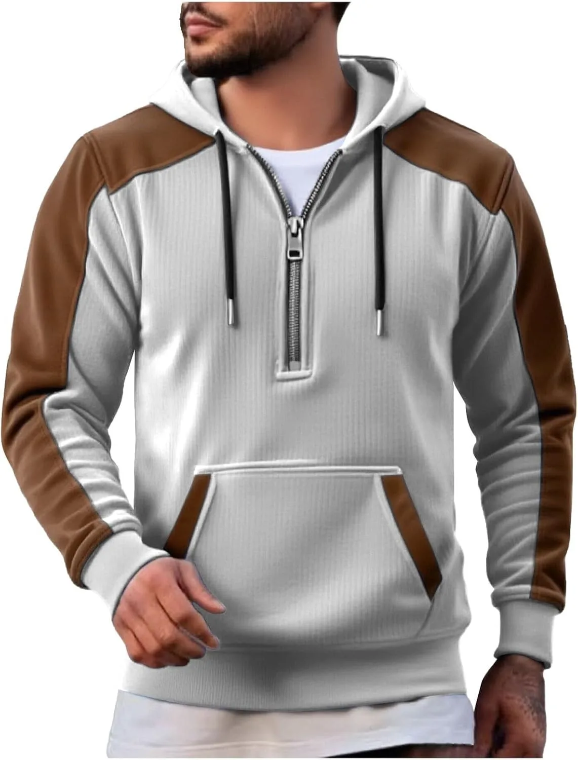 Мужская флисовая толстовка с капюшоном, цветной блок, длинный рукав, молния до середины
Мужская флисовая толстовка с капюшоном, цветной блок, длинный рукав, молния до середины