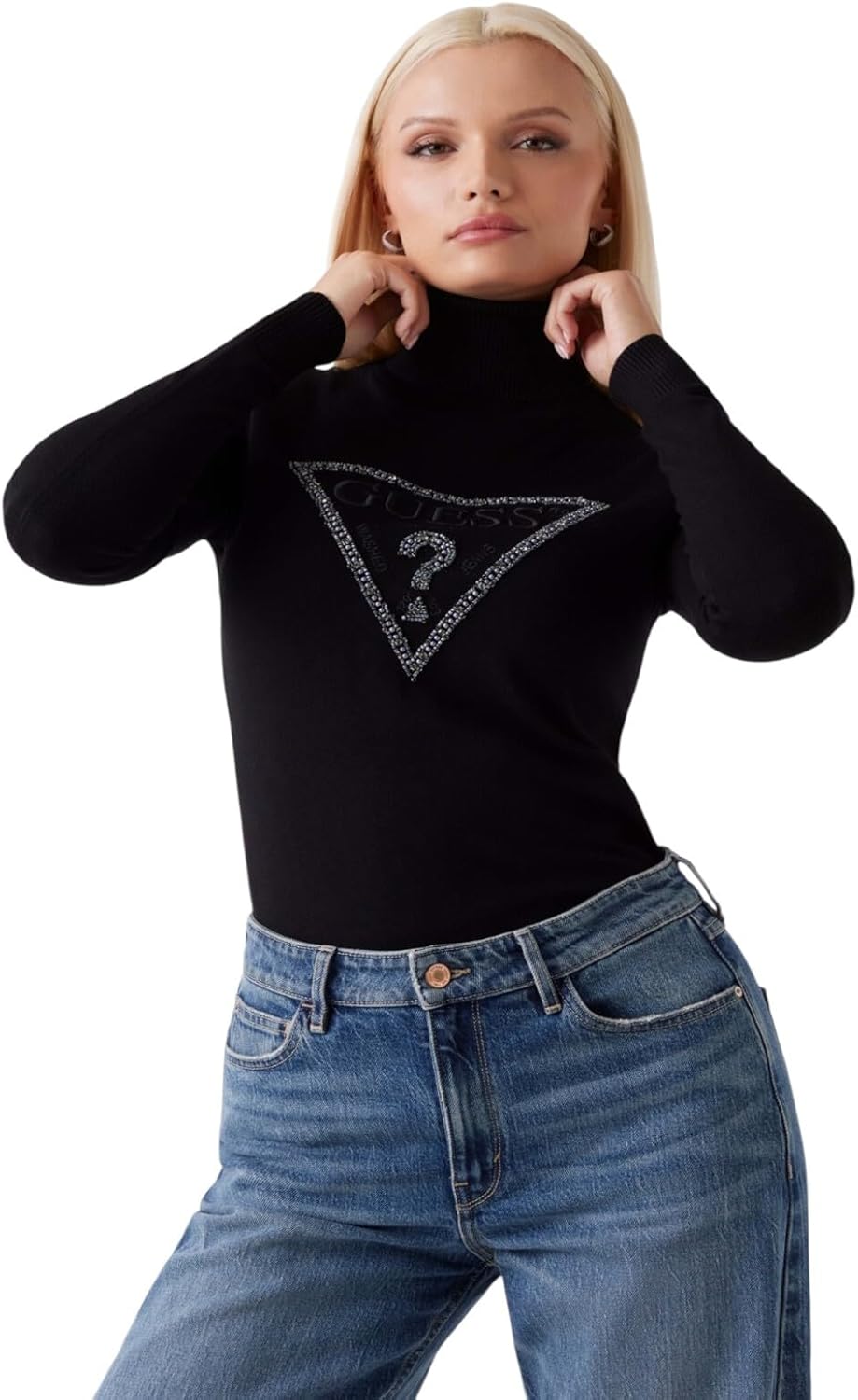 GUESS Женский экологичный свитер с длинным рукавом и треугольным логотипом Melanie, Jet Black
GUESS Женский экологичный свитер с длинным рукавом и треугольным логотипом Melanie, Jet Black