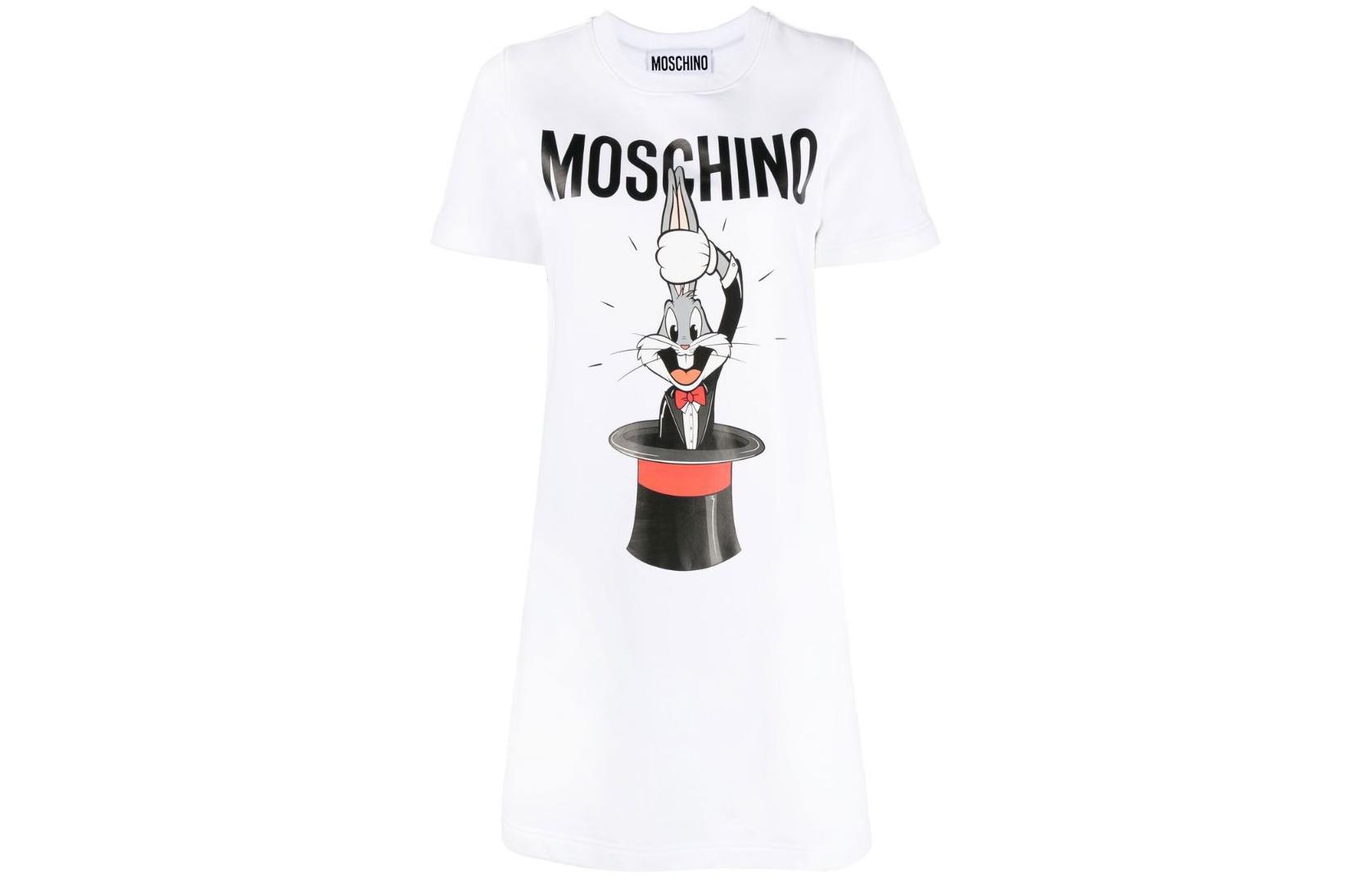 Футболка-платье с принтом Багз Банни MOSCHINO, белая 
Футболка-платье с принтом Багз Банни MOSCHINO, белая