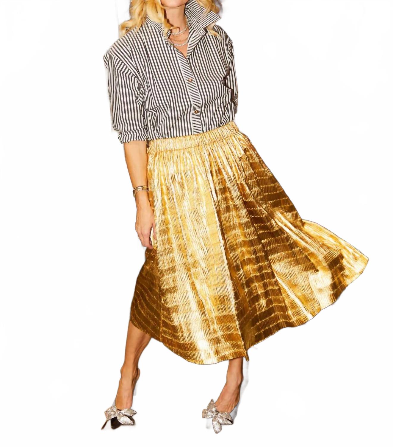 Золотая металлизированная плиссированная миди-юбка Buru, золотой 
Золотая металлизированная плиссированная миди-юбка Buru, золотой