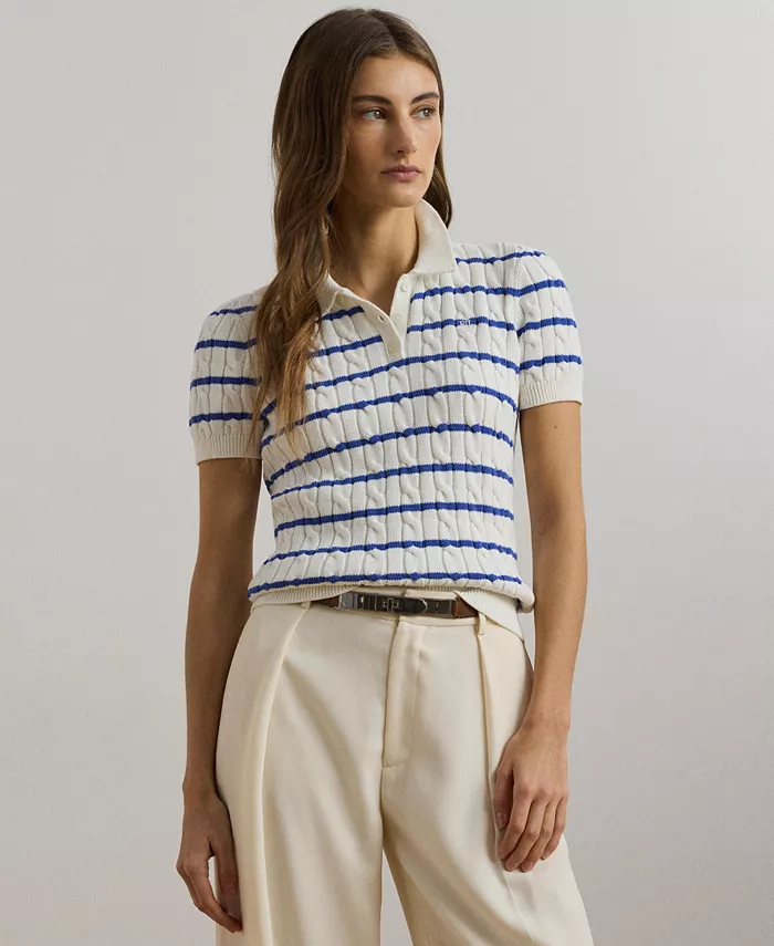Женский полосатый вязаный хлопковый свитер-поло Lauren Ralph Lauren, белый
Женский полосатый вязаный хлопковый свитер-поло Lauren Ralph Lauren, белый