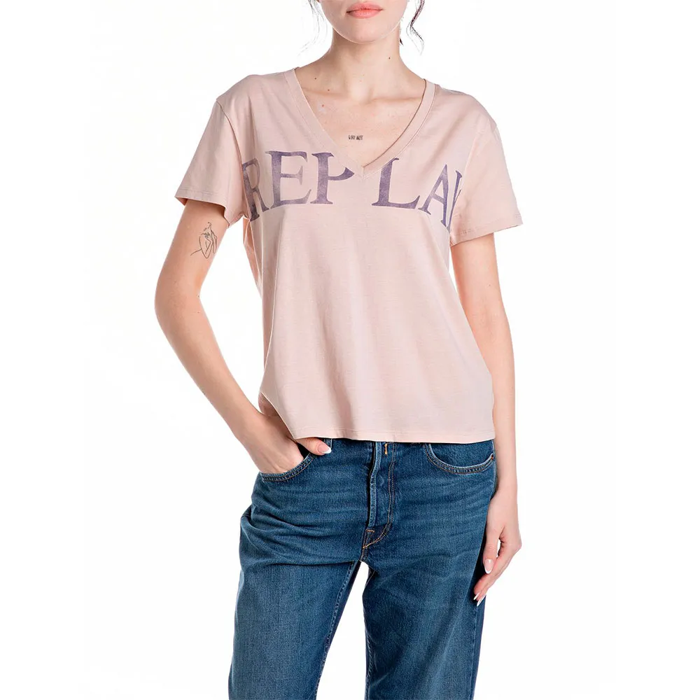 Футболка Replay W3084F.000.20994 short sleeve v neck, розовый 
Футболка Replay W3084F.000.20994 short sleeve v neck, розовый