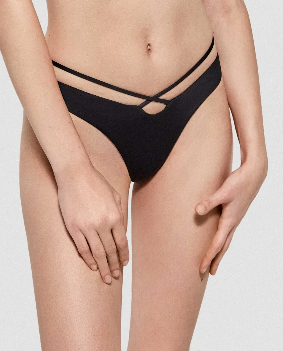 Плавки бикини V-образной формы из гладкой ткани Gisela, черный 
Плавки бикини V-образной формы из гладкой ткани Gisela, черный