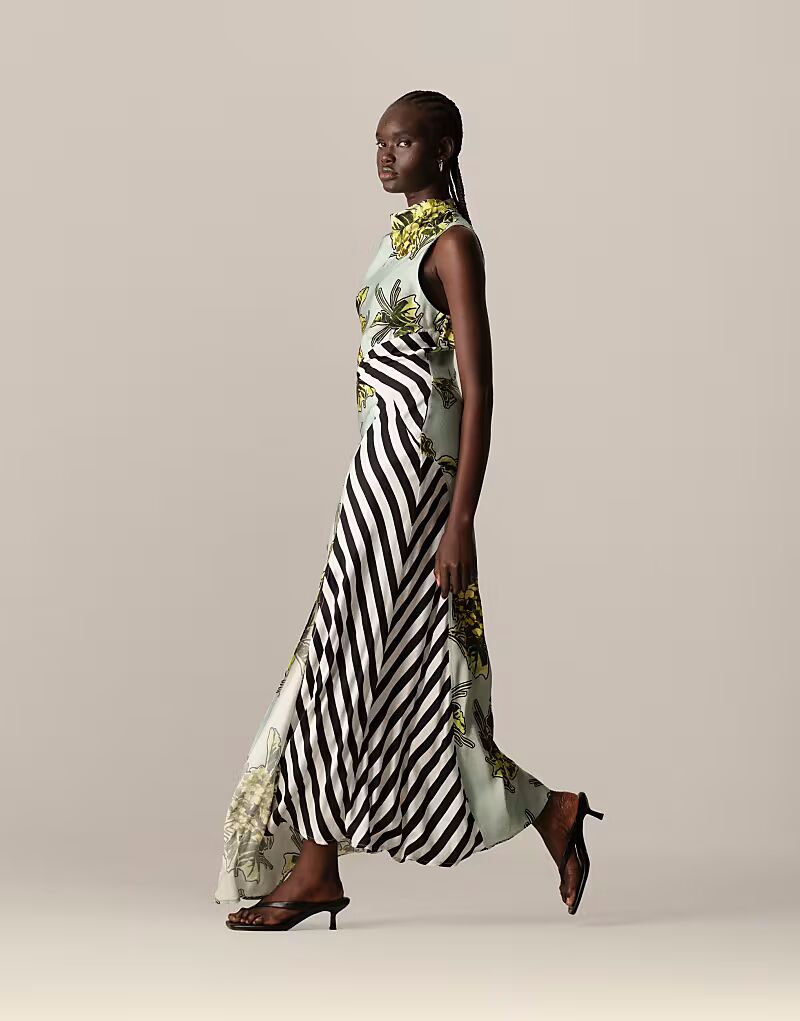 Платье макси с цветочным принтом и полосками, без рукавов, с воротником-хомут Arrange
Платье макси с цветочным принтом и полосками, без рукавов, с воротником-хомут Arrange