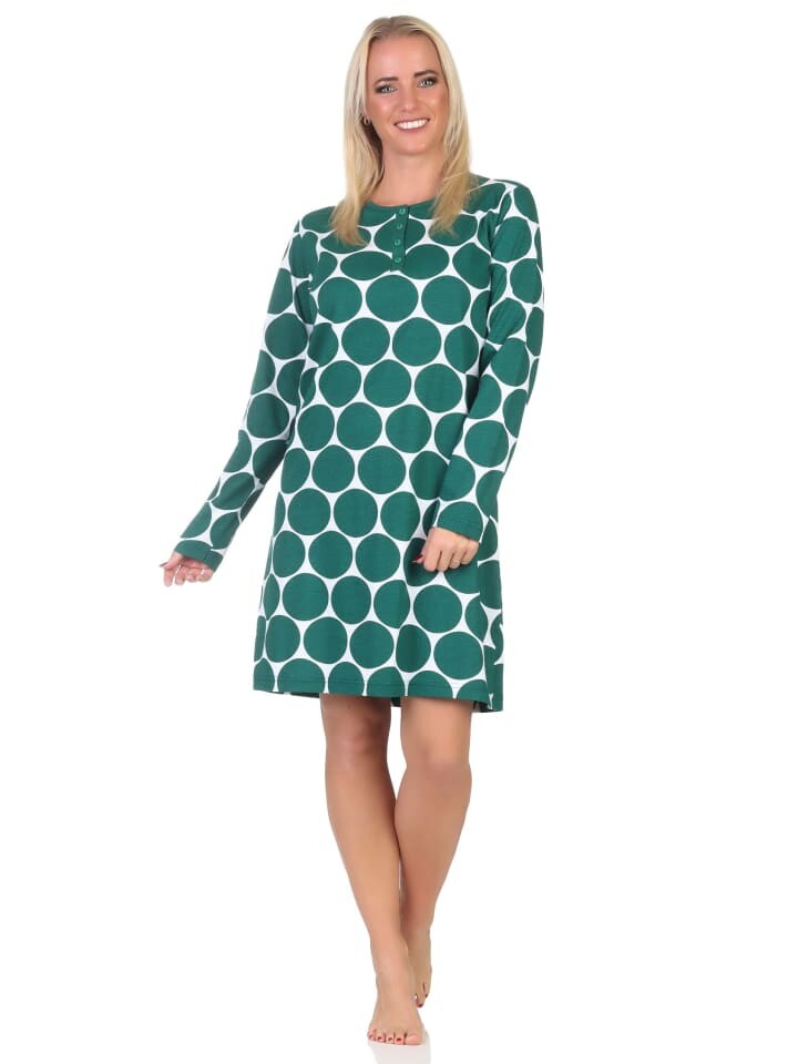 Ночная рубашка NORMANN Langarm Tupfen Punkte Optik, зеленый 
Ночная рубашка NORMANN Langarm Tupfen Punkte Optik, зеленый