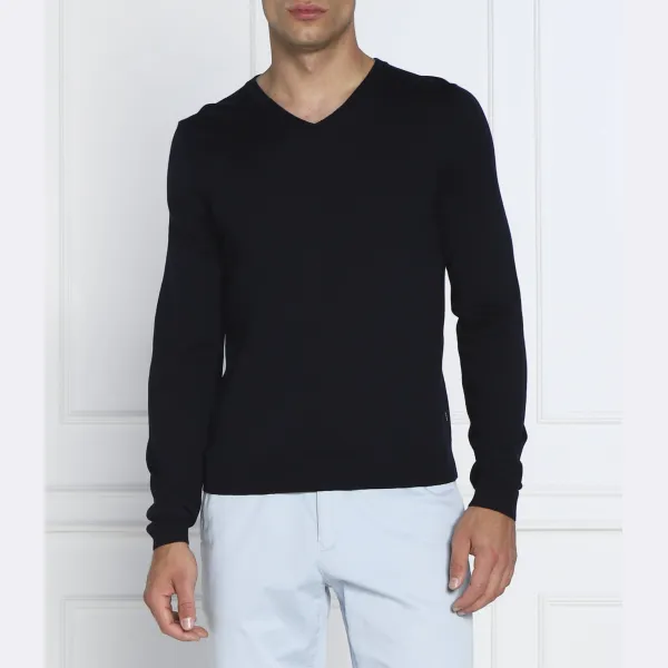 Шерстяной свитер приталенного кроя Melba-p Boss, синий 
Шерстяной свитер приталенного кроя Melba-p Boss, синий