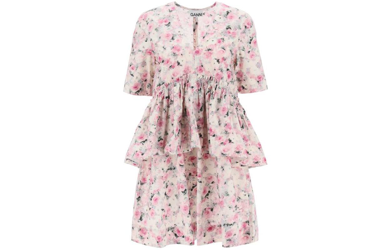 V-образный вырез платье с цветочным принтом и рюшами GANNI, розовый
V-образный вырез платье с цветочным принтом и рюшами GANNI, розовый