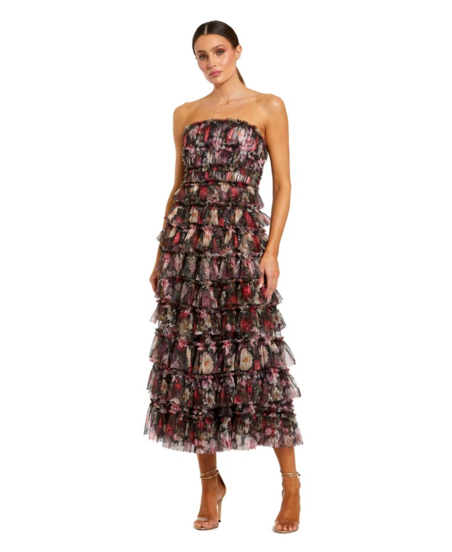 Женское микро-платье миди без бретелей с оборками, А-силуэта Mac Duggal, Black multi
Женское микро-платье миди без бретелей с оборками, А-силуэта Mac Duggal, Black multi