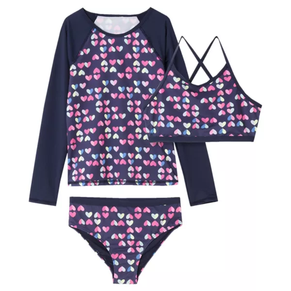 Детский и девичий (6-16 лет) стройный 3-предметный комплект для плавания с защитой от хлора: рашгард, топ бикини и трусики Lands' End, цвет navy hearts 
Детский и девичий (6-16 лет) стройный 3-предметный комплект для плавания с защитой от хлора: рашгард, топ бикини и трусики Lands' End, цвет navy hearts