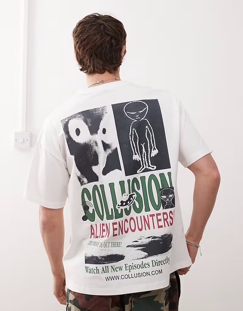 Футболка COLLUSION Skater fit белого цвета с инопланетным принтом
Футболка COLLUSION Skater fit белого цвета с инопланетным принтом