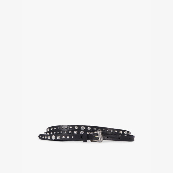 Тонкий кожаный ремень с заклепками, двойной обхват. The Kooples, черный 
Тонкий кожаный ремень с заклепками, двойной обхват. The Kooples, черный