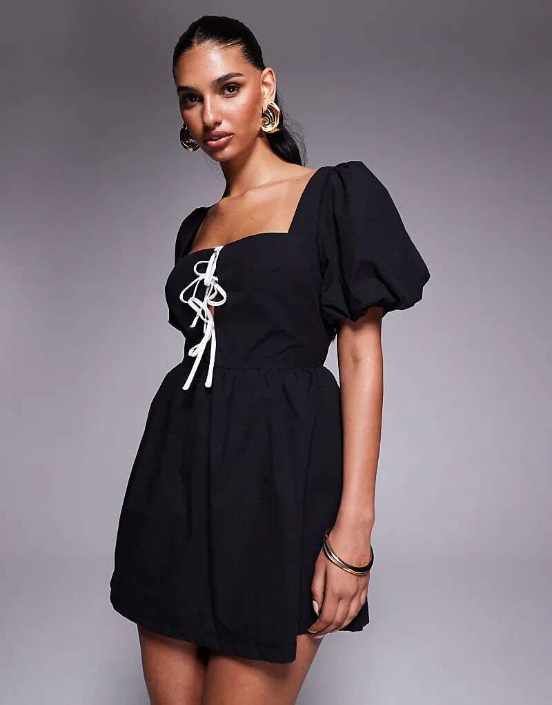 Комбинезон Princess Polly Maelle из хлопковой смеси с рукавами-фонариками, контрастной завязкой спереди и открытой спиной в черно-белом цвете 
Комбинезон Princess Polly Maelle из хлопковой смеси с рукавами-фонариками, контрастной завязкой спереди и открытой спиной в черно-белом цвете