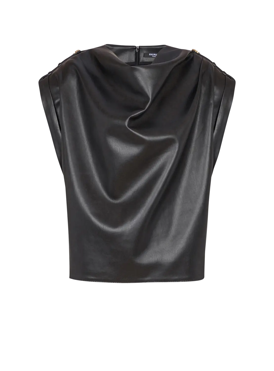 Драпированный топ из искусственной кожи Balmain, черный
Драпированный топ из искусственной кожи Balmain, черный