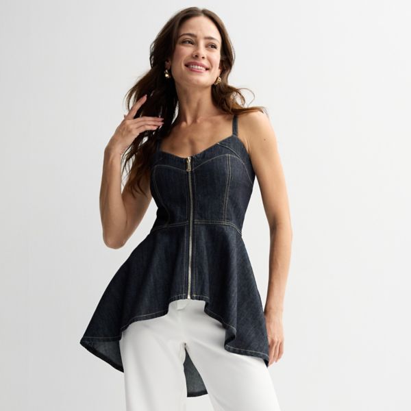 Женская джинсовая майка с баской и застежкой-молнией спереди Thalia Sodi, синий
Женская джинсовая майка с баской и застежкой-молнией спереди Thalia Sodi, синий