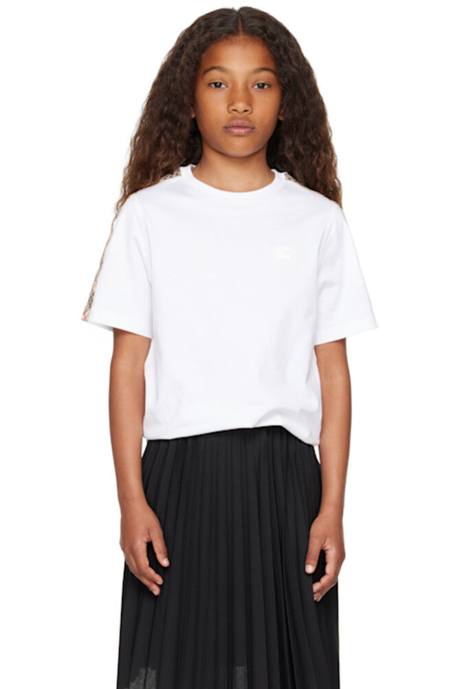 Детская белая хлопковая футболка с отделкой в клетку Burberry
Детская белая хлопковая футболка с отделкой в клетку Burberry