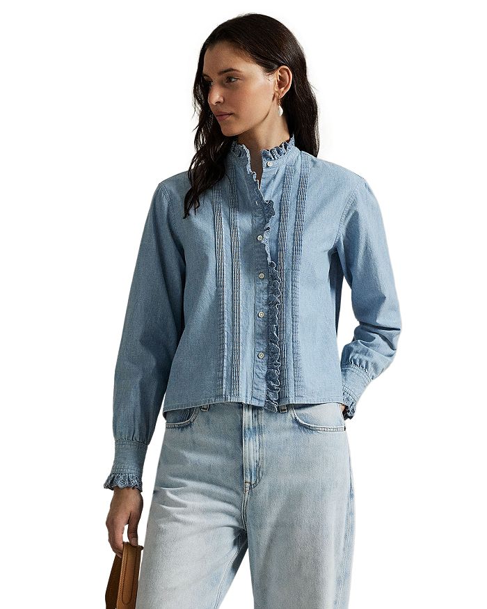 Топ из шамбре с рюшами Ralph Lauren, синий
Топ из шамбре с рюшами Ralph Lauren, синий