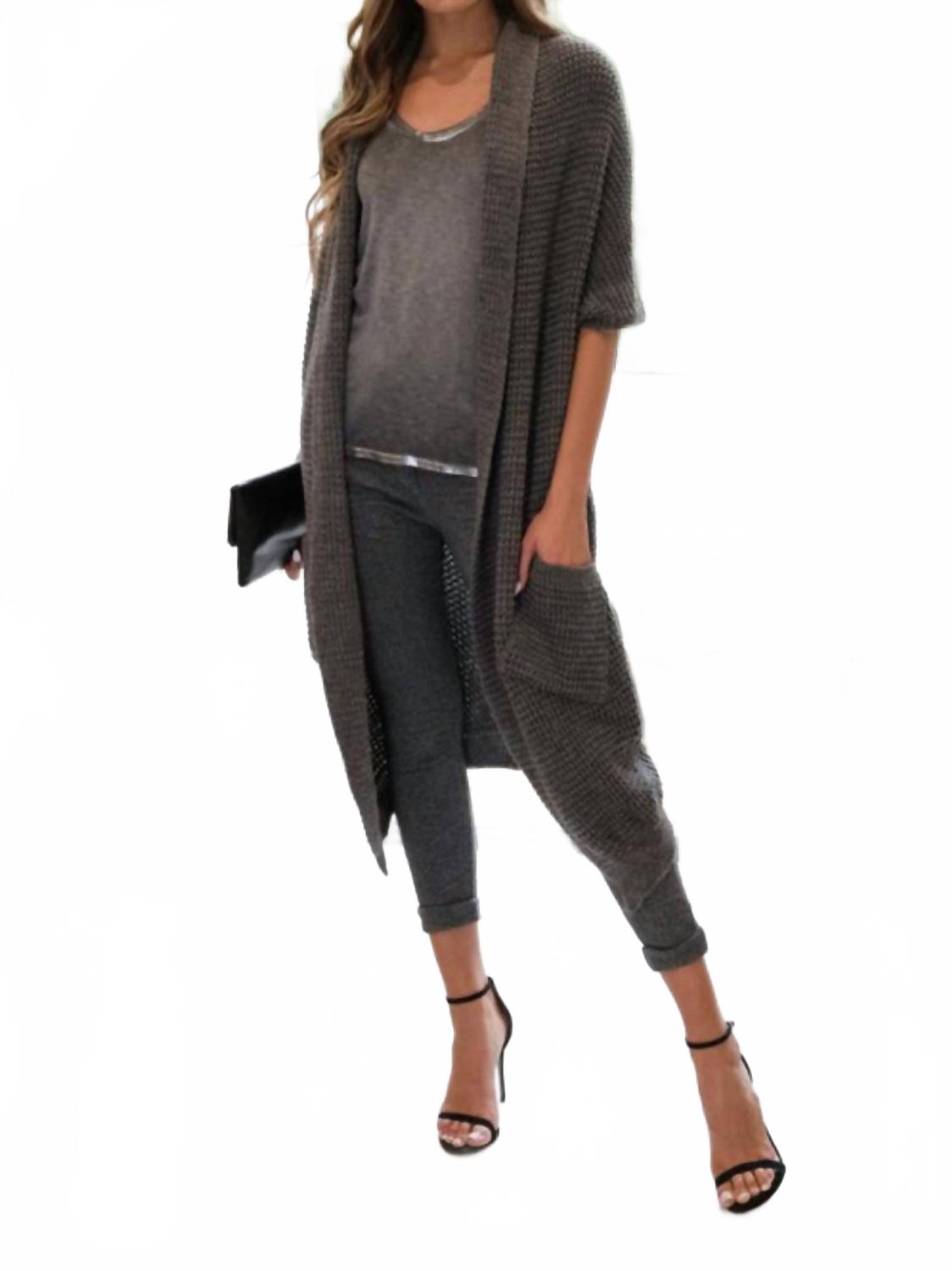 Серый кардиган длинный с воротником-шалью и карманами Venti6 
Серый кардиган длинный с воротником-шалью и карманами Venti6