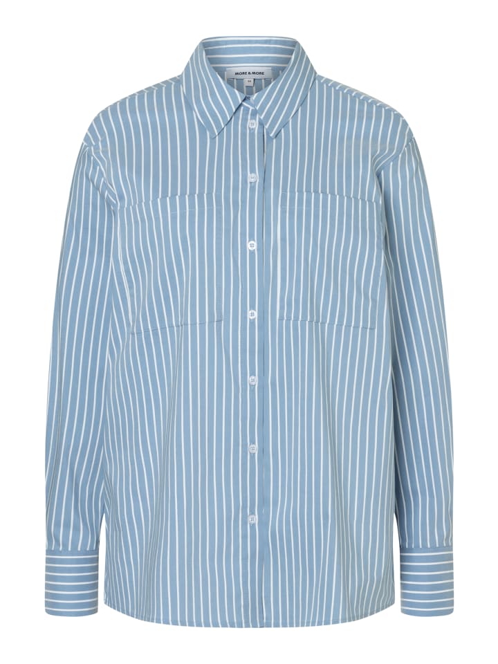 Длинная, широкая эластичная блузка с длинными рукавами зимнего синего цвета с белыми ткаными полосками. More & More
Длинная, широкая эластичная блузка с длинными рукавами зимнего синего цвета с белыми ткаными полосками. More & More